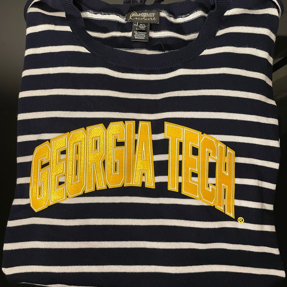 Champion Navy and White Striped Georgia Tech Sweater Poncho